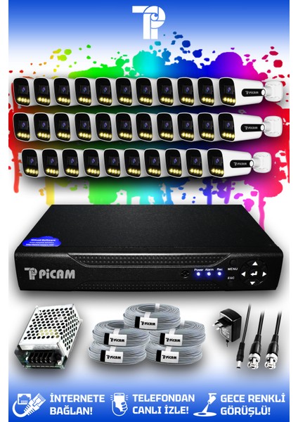 32 Kameralı Zebra 32 Dış Kamera Set HDD'siz Full HD Renkli Gece Görüşlü Güvenlik Kamerası Sistemi
