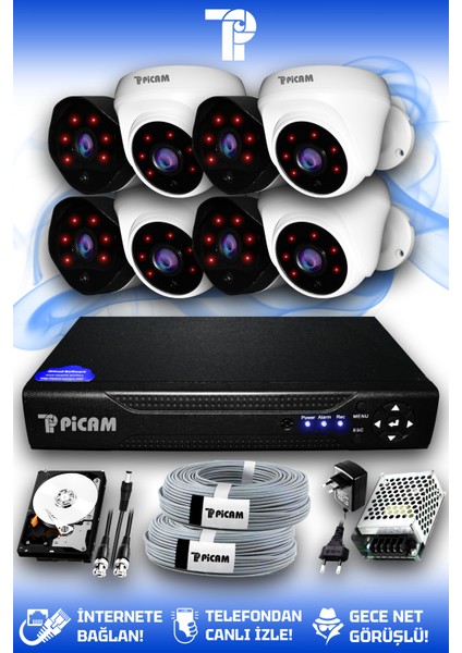 8 Kameralı Uzay 4 İç Kamera Set 100 GB HDD Full HD Gece Görüşlü Güvenlik Kamerası Sistemi
