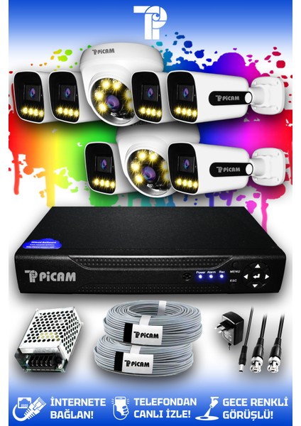 8 Kameralı Zebra 2 İç Kamera Set HDD'siz Full HD Renkli Gece Görüşlü Güvenlik Kamerası Sistemi