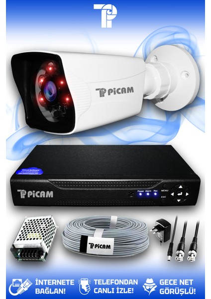 1 Kameralı Kare 1 Dış Kamera Set HDD'siz Full HD Gece Görüşlü Güvenlik Kamerası Sistemi
