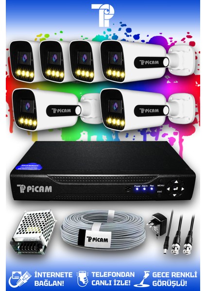 6 Kameralı Zebra 6 Dış Kamera Set HDD'siz Full HD Renkli Gece Görüşlü Güvenlik Kamerası Sistemi