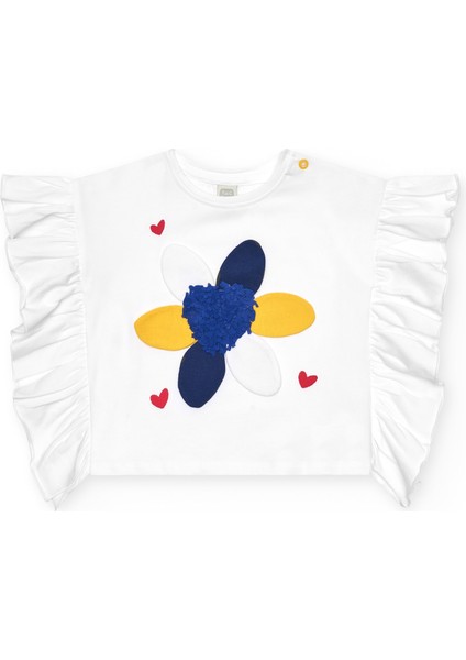 03-06 Yaş Kız Çocuk Çiçekli T-Shirt - Beyaz