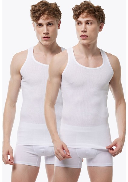 Erkek 2 li Beyaz %100 Pamuk Yazlık Fileli Atlet 2M081