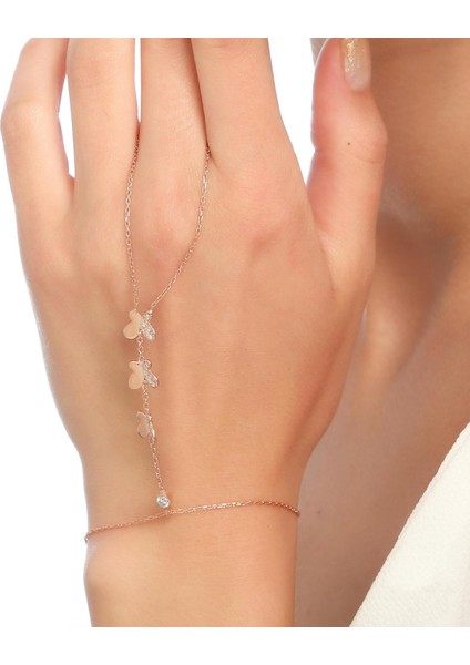 925 Ayar Rose Gümüş 3 Parça Taşlı Kelebek Modeli Şahmeran