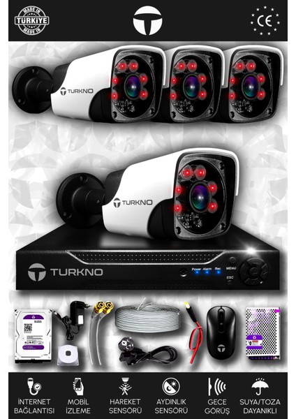 4 Kameralı Pania 4 Dış Kamera Set 100 GB HDD Full Hd Gece Görüşlü Güvenlik Kamerası Sistemi
