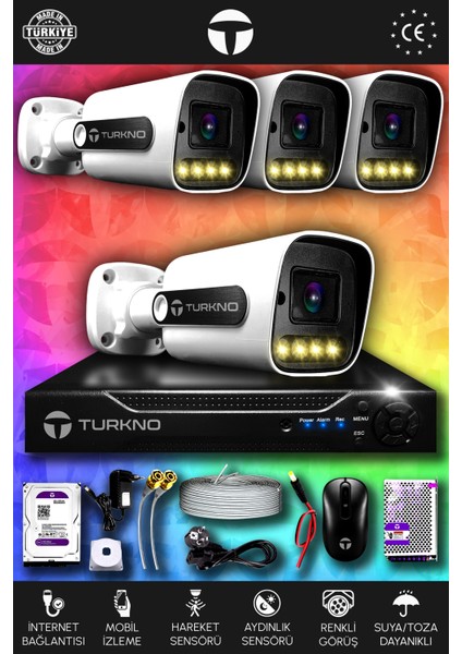 4 Kameralı Navie 4 Dış Kamera Set 100 GB HDD Full Hd Renkli Gece Görüşlü Güvenlik Kamerası Sistemi