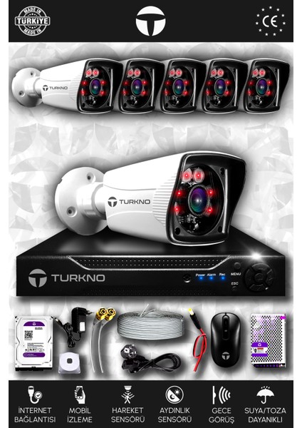 6 Kameralı Karia 6 Dış Kamera Set 250 GB HDD Full Hd Gece Görüşlü Güvenlik Kamerası Sistemi