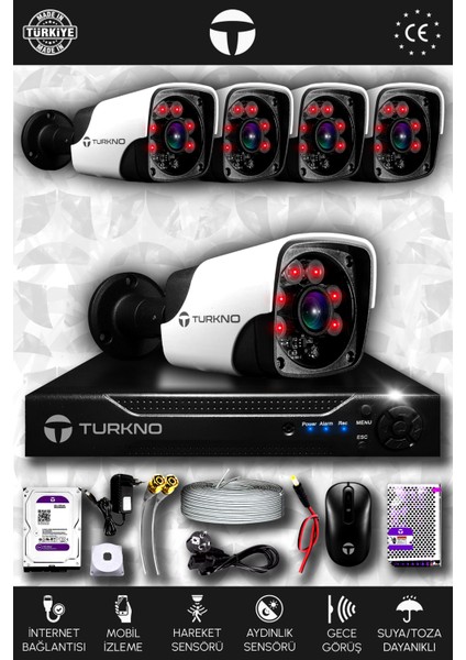 5 Kameralı Pania 5 Dış Kamera Set 500 GB HDD Full Hd Gece Görüşlü Güvenlik Kamerası Sistemi