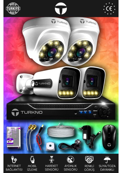 4 Kameralı Navie 2 Iç Kamera Set Hdd'siz Full Hd Renkli Gece Görüşlü Güvenlik Kamerası Sistemi