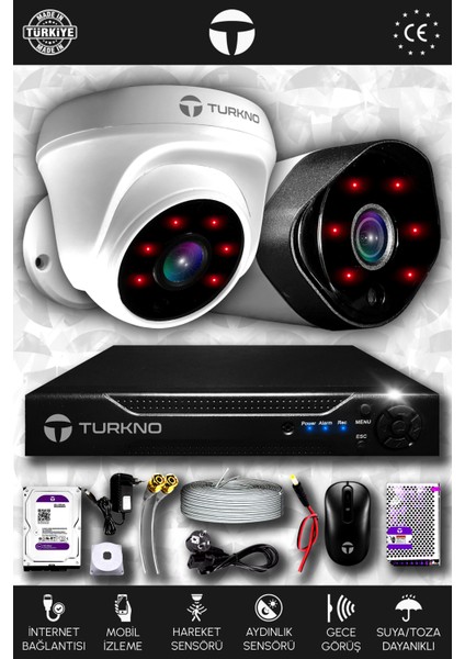 2 Kameralı Galia 1 Iç Kamera Set 250 GB HDD Full Hd Gece Görüşlü Güvenlik Kamerası Sistemi