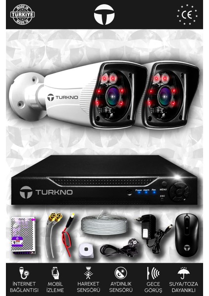 2 Kameralı Karia 2 Dış Kamera Set Hdd'siz Full Hd Gece Görüşlü Güvenlik Kamerası Sistemi