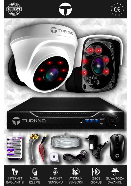 2 Kameralı Pania 1 Iç Kamera Set Hdd'siz Full Hd Gece Görüşlü Güvenlik Kamerası Sistemi