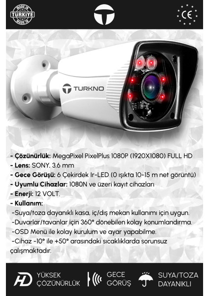 8 Kameralı Karia 2 Iç Kamera Set 2 Tb HDD Full Hd Gece Görüşlü Güvenlik Kamerası Sistemi