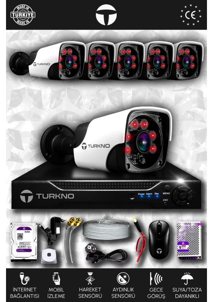 6 Kameralı Pania 6 Dış Kamera Set 1 Tb HDD Full Hd Gece Görüşlü Güvenlik Kamerası Sistemi