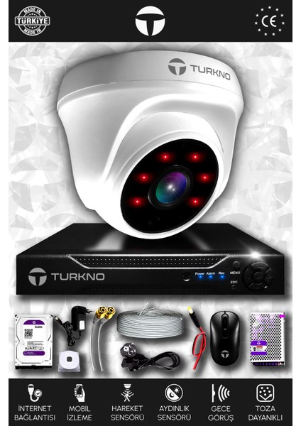 1 Kameralı Domia 1 Iç Kamera Set 320 GB HDD Full Hd Gece Görüşlü Güvenlik Kamerası Sistemi