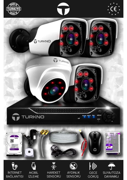 4 Kameralı Pania 1 Iç Kamera Set 2 Tb HDD Full Hd Gece Görüşlü Güvenlik Kamerası Sistemi