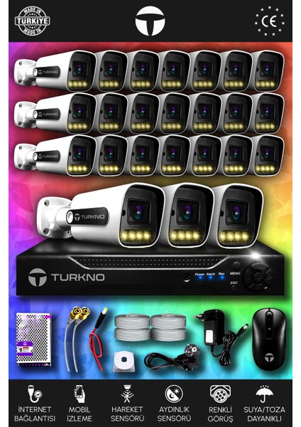 24 Kameralı Navie 24 Dış Kamera Set Hdd'siz Full Hd Renkli Gece Görüşlü Güvenlik Kamerası Sistemi