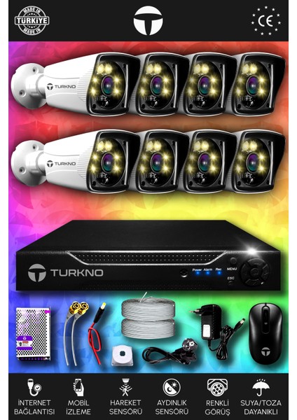 8 Kameralı Karie 8 Dış Kamera Set Hdd'siz Full Hd Renkli Gece Görüşlü Güvenlik Kamerası Sistemi