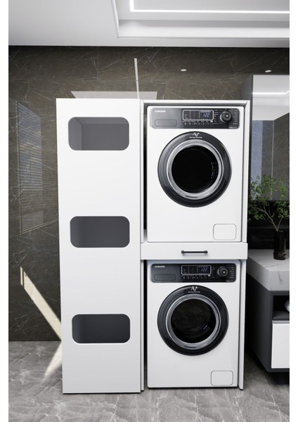 Washbox Banyo Kirli Sepetli Çamaşır Makinası Dolabı ve Kurutma Makinası Dolabı Beyaz