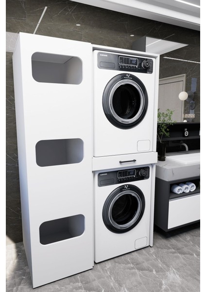 Washbox Banyo Kirli Sepetli Çamaşır Makinası Dolabı ve Kurutma Makinası Dolabı Beyaz fiyatları