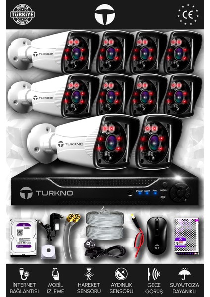 10 Kameralı Karia 10 Dış Kamera Set 250 GB HDD Full Hd Gece Görüşlü Güvenlik Kamerası Sistemi