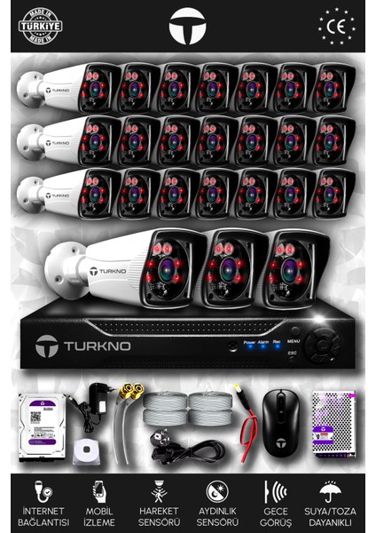 24 Kameralı Karia 24 Dış Kamera Set 250 GB HDD Full Hd Gece Görüşlü Güvenlik Kamerası Sistemi