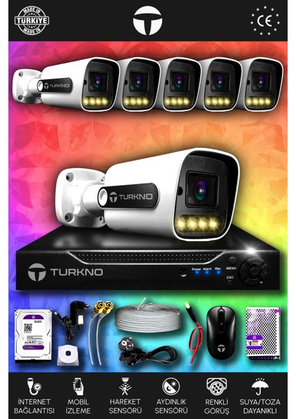 6 Kameralı Navie 6 Dış Kamera Set 2 Tb HDD Full Hd Renkli Gece Görüşlü Güvenlik Kamerası Sistemi