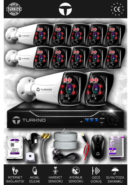 12 Kameralı Karia 12 Dış Kamera Set 320 GB HDD Full Hd Gece Görüşlü Güvenlik Kamerası Sistemi