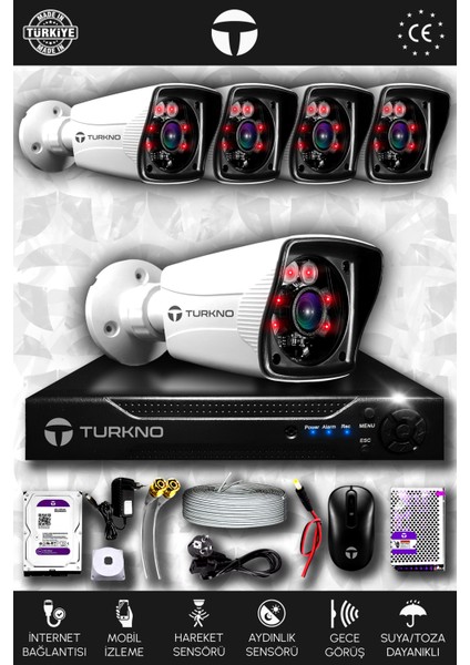 5 Kameralı Karia 5 Dış Kamera Set 500 GB HDD Full Hd Gece Görüşlü Güvenlik Kamerası Sistemi