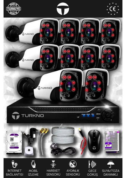 10 Kameralı Pania 10 Dış Kamera Set 2 Tb HDD Full Hd Gece Görüşlü Güvenlik Kamerası Sistemi