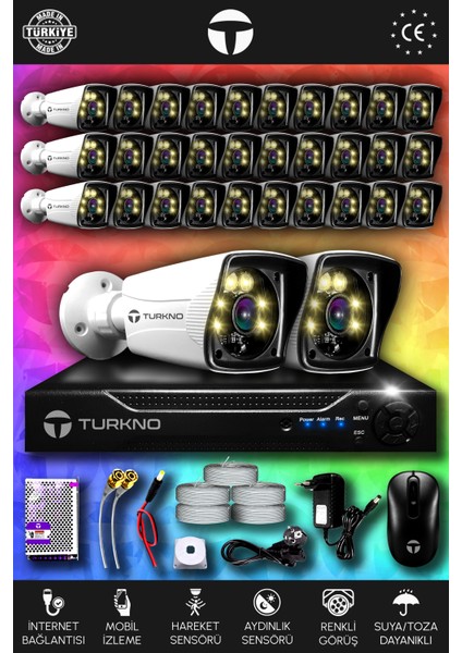 32 Kameralı Karie 32 Dış Kamera Set Hdd'siz Full Hd Renkli Gece Görüşlü Güvenlik Kamerası Sistemi