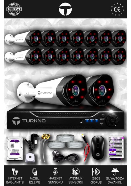 16 Kameralı Galia 16 Dış Kamera Set 500 GB HDD Full Hd Gece Görüşlü Güvenlik Kamerası Sistemi