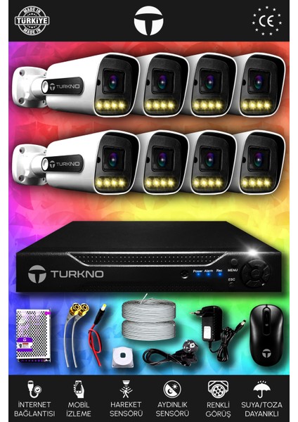 8 Kameralı Navie 8 Dış Kamera Set Hdd'siz Full Hd Renkli Gece Görüşlü Güvenlik Kamerası Sistemi