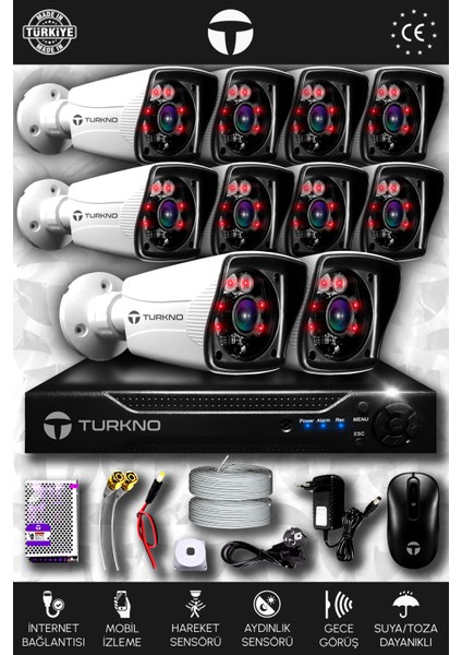 10 Kameralı Karia 10 Dış Kamera Set Hdd'siz Full Hd Gece Görüşlü Güvenlik Kamerası Sistemi