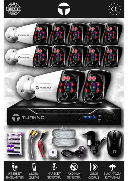 12 Kameralı Karia 12 Dış Kamera Set Hdd'siz Full Hd Gece Görüşlü Güvenlik Kamerası Sistemi