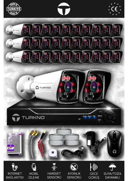 32 Kameralı Karia 32 Dış Kamera Set Hdd'siz Full Hd Gece Görüşlü Güvenlik Kamerası Sistemi