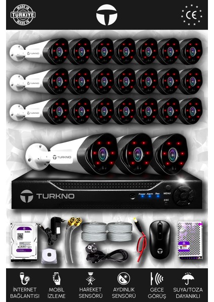 24 Kameralı Galia 24 Dış Kamera Set 100 GB HDD Full Hd Gece Görüşlü Güvenlik Kamerası Sistemi
