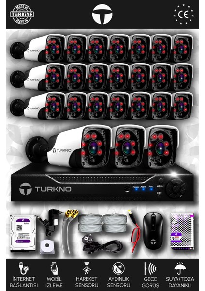 24 Kameralı Pania 24 Dış Kamera Set 250 GB HDD Full Hd Gece Görüşlü Güvenlik Kamerası Sistemi