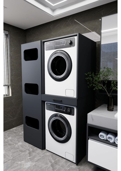 Washbox Banyo Kirli Sepetli Çamaşır Makinası Dolabı ve Kurutma Makinası Dolabı Antrasit modelleri