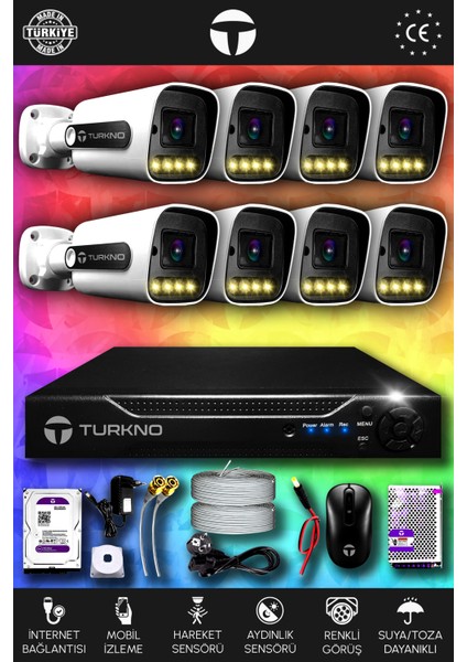 8 Kameralı Navie 8 Dış Kamera Set 2 Tb HDD Full Hd Renkli Gece Görüşlü Güvenlik Kamerası Sistemi