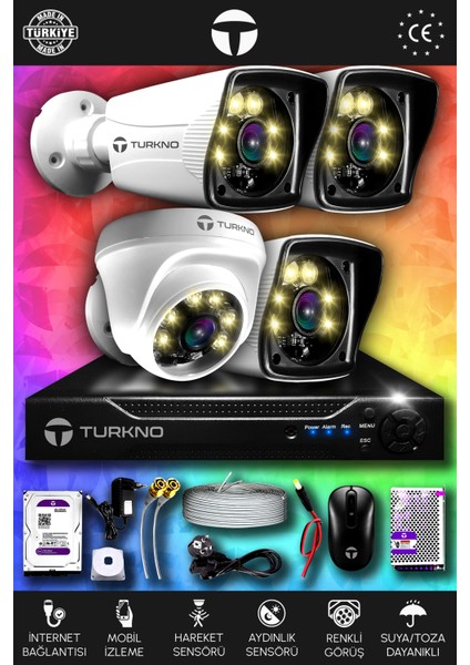 4 Kameralı Karie 1 Iç Kamera Set 100 GB HDD Full Hd Renkli Gece Görüşlü Güvenlik Kamerası Sistemi