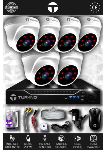 6 Kameralı Domia 6 Iç Kamera Set Hdd'siz Full Hd Gece Görüşlü Güvenlik Kamerası Sistemi