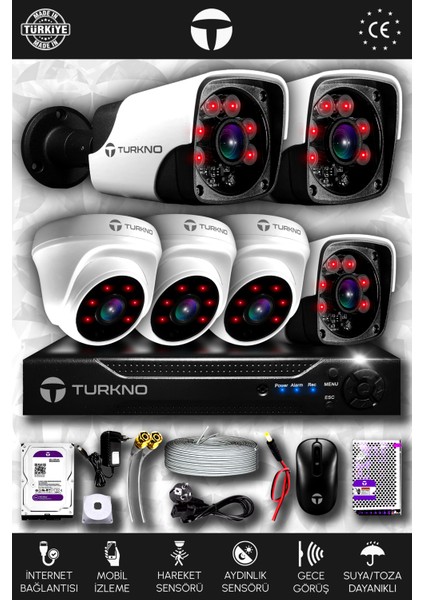 6 Kameralı Pania 3 Iç Kamera Set 250 GB HDD Full Hd Gece Görüşlü Güvenlik Kamerası Sistemi