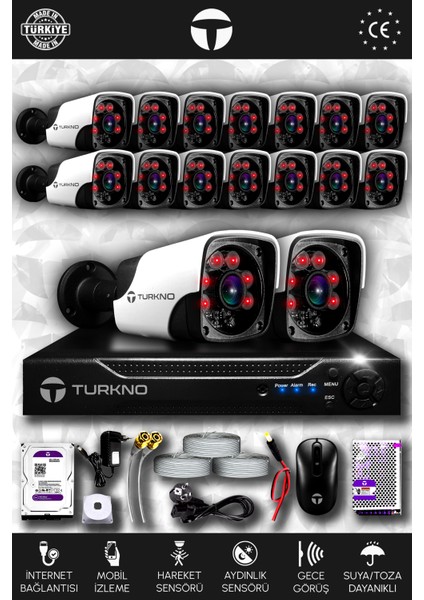 16 Kameralı Pania 16 Dış Kamera Set 320 GB HDD Full Hd Gece Görüşlü Güvenlik Kamerası Sistemi