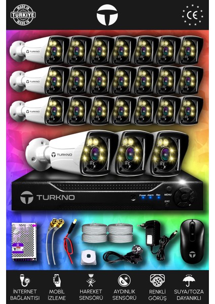 24 Kameralı Karie 24 Dış Kamera Set Hdd'siz Full Hd Renkli Gece Görüşlü Güvenlik Kamerası Sistemi