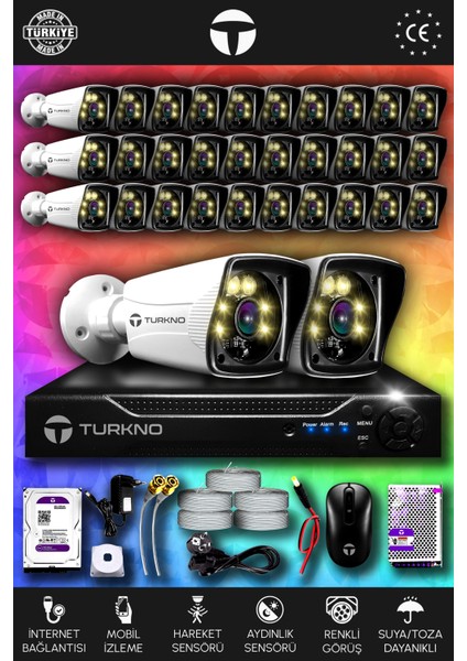 32 Kameralı Karie 32 Dış Kamera Set 320 GB HDD Full Hd Renkli Gece Görüşlü Güvenlik Kamerası Sistemi