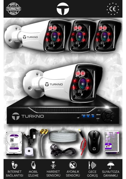 4 Kameralı Karia 4 Dış Kamera Set 1 Tb HDD Full Hd Gece Görüşlü Güvenlik Kamerası Sistemi