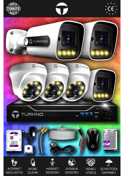 6 Kameralı Navie 3 Iç Kamera Set 1 Tb HDD Full Hd Renkli Gece Görüşlü Güvenlik Kamerası Sistemi