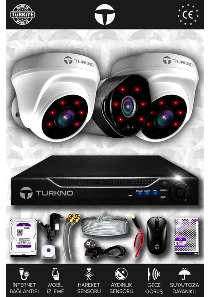 3 Kameralı Galia 2 Iç Kamera Set 1 Tb HDD Full Hd Gece Görüşlü Güvenlik Kamerası Sistemi