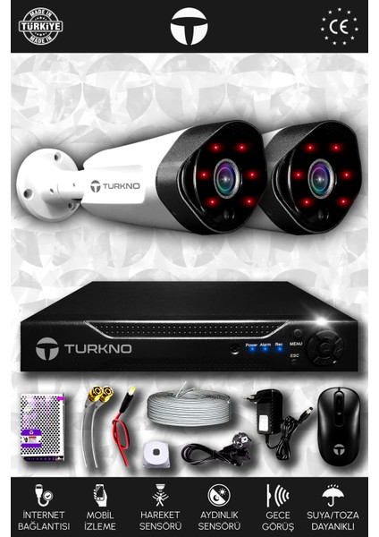2 Kameralı Galia 2 Dış Kamera Set Hdd'siz Full Hd Gece Görüşlü Güvenlik Kamerası Sistemi